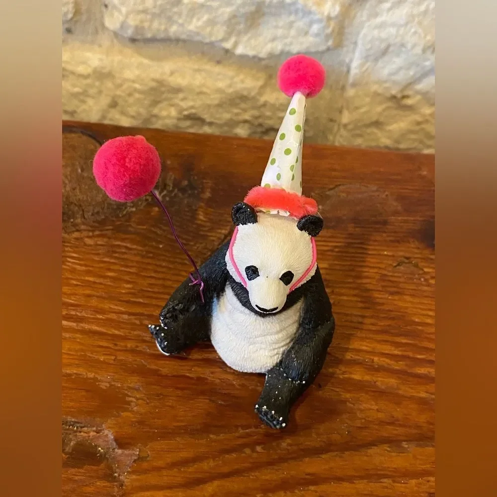 Panda Party Cake Topper Whimsical Boho Cute Party Hat and Balloon